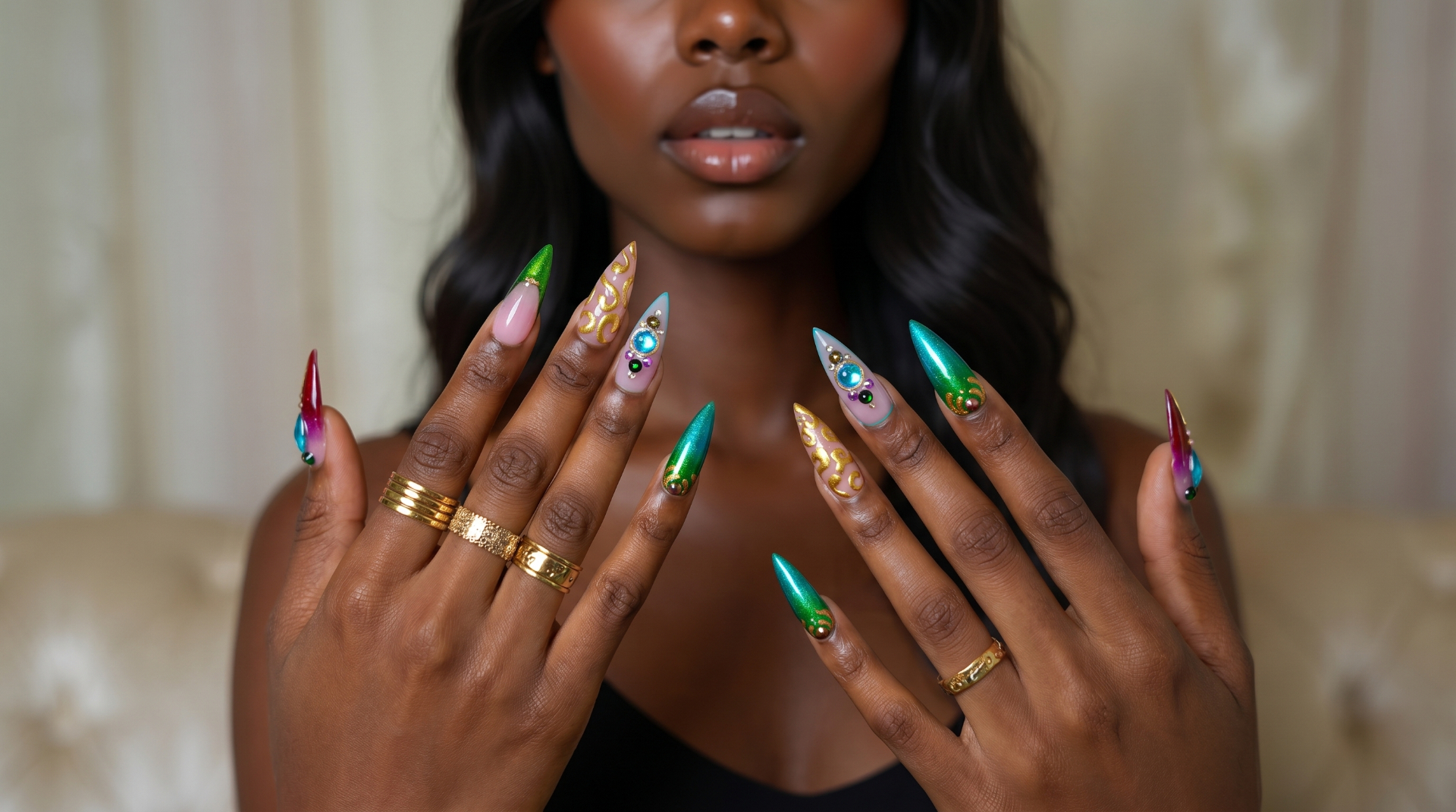 Model wearing TIPZEE luxury press-on nails
